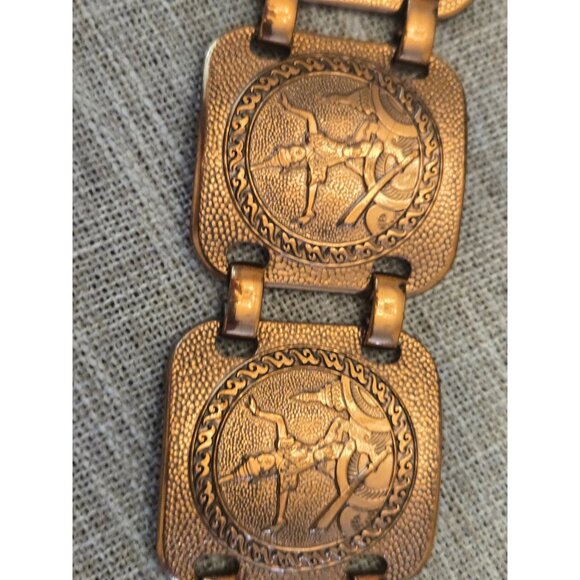 Vintage Genuine Copper Panel Bracelet With Engraved Design 8 Inches Linked Panel - Picture 6 of 7